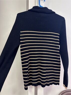 Ralph Lauren Black and Cream Striped Cowl Sweater